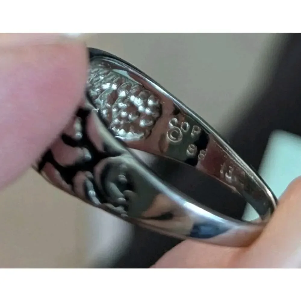 Vtg COP Silver Tone Inlay Ring Faux Turquoise Black Onyx Mens 12.5 Southwestern
